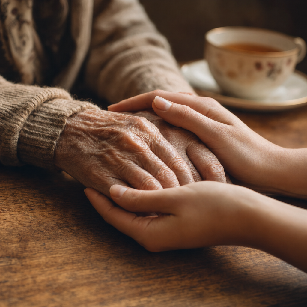 Hands of two generations together